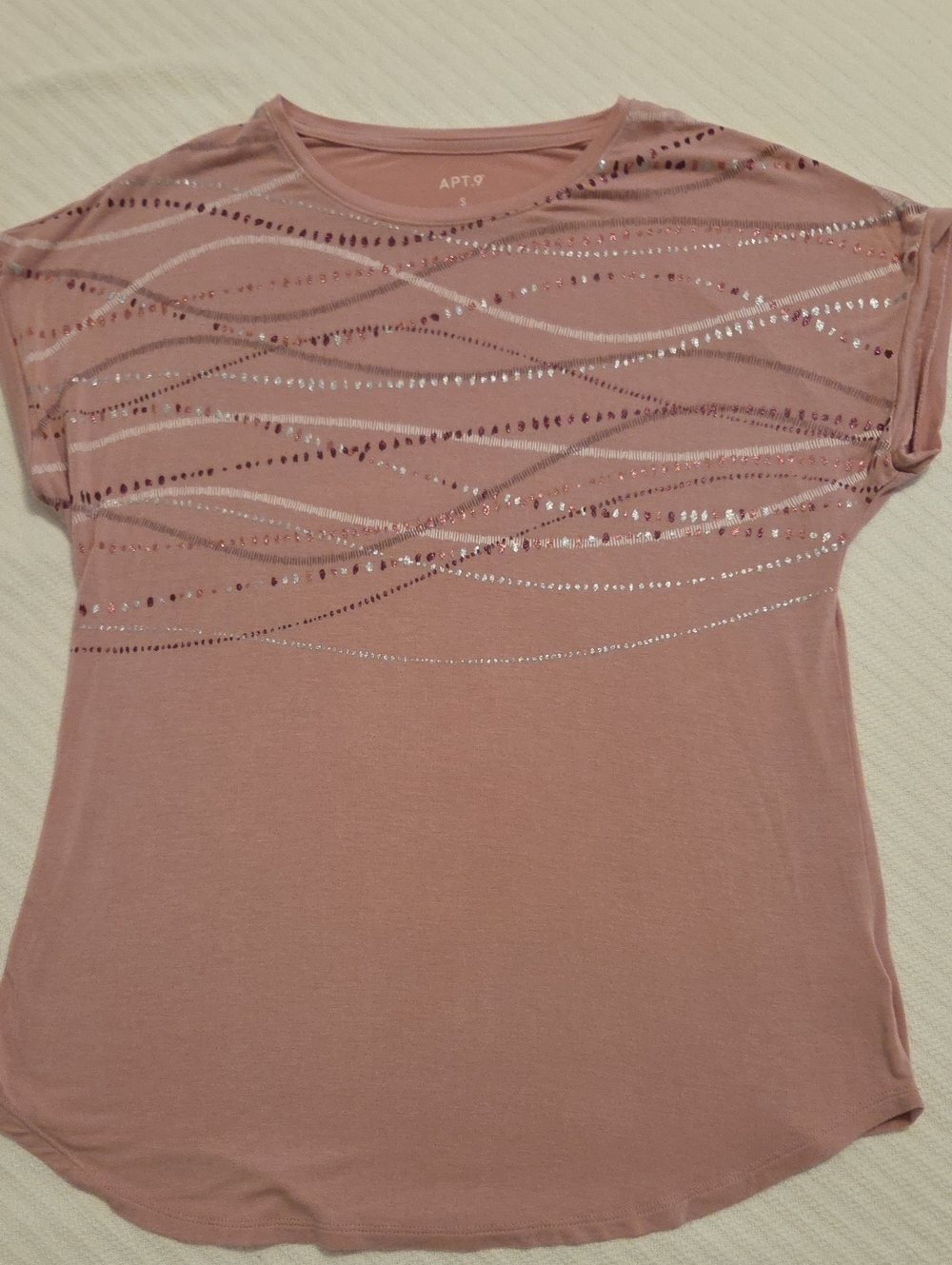 APT. 9 Embellished Abstract Short Sleeve Tee in Pink Small